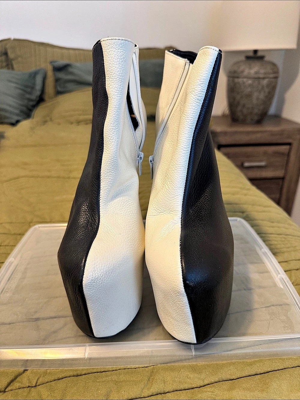 YES Color Block Ankle Boots in Black & White